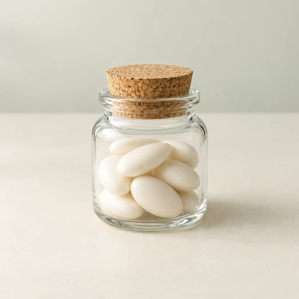 Petit bocal transparent à dragées avec bouchon en liège