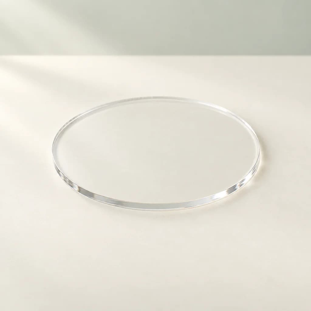 Plaque ronde transparente en acrylique, sans socle
