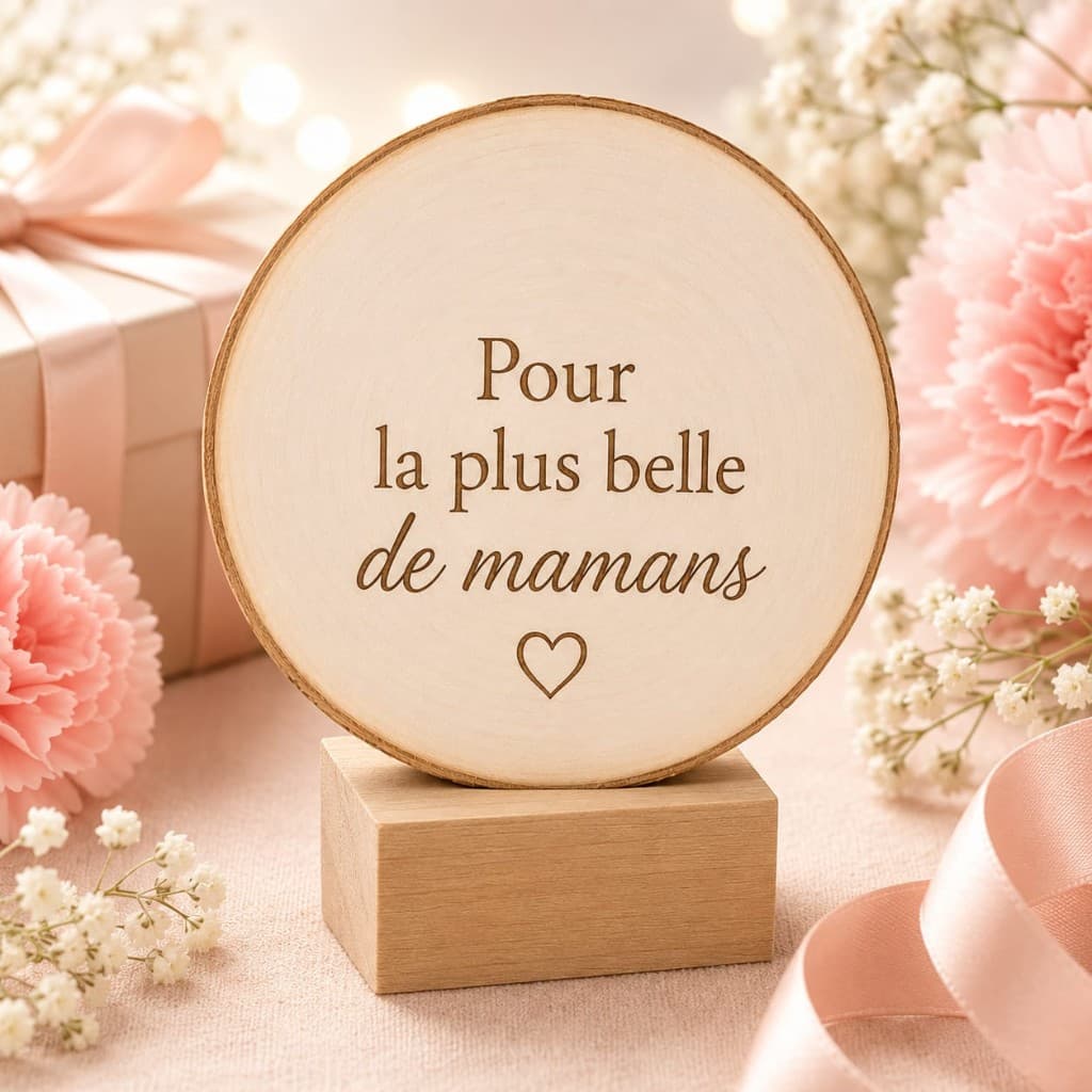 Médaillon en bois naturel gravé « Pour la plus belle de mamans »